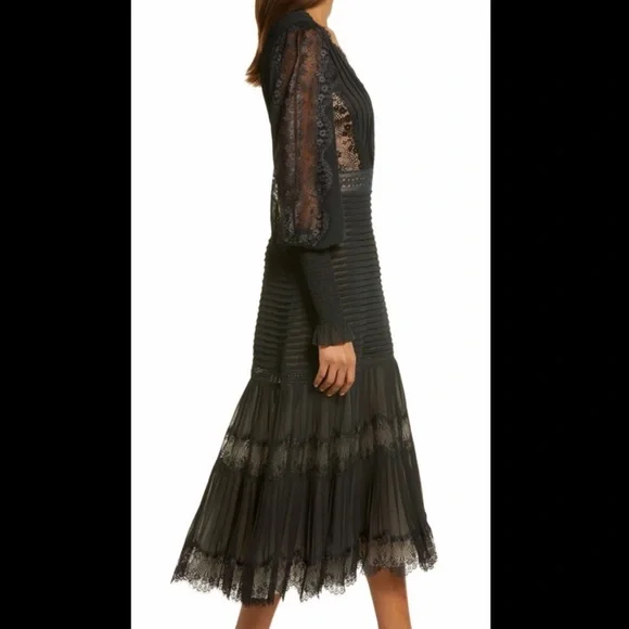 Tadashi Shoji Lace Pintuck Long Sleeve Midi Cocktail Dress, Size 16 1347 - Picture 4 of 14